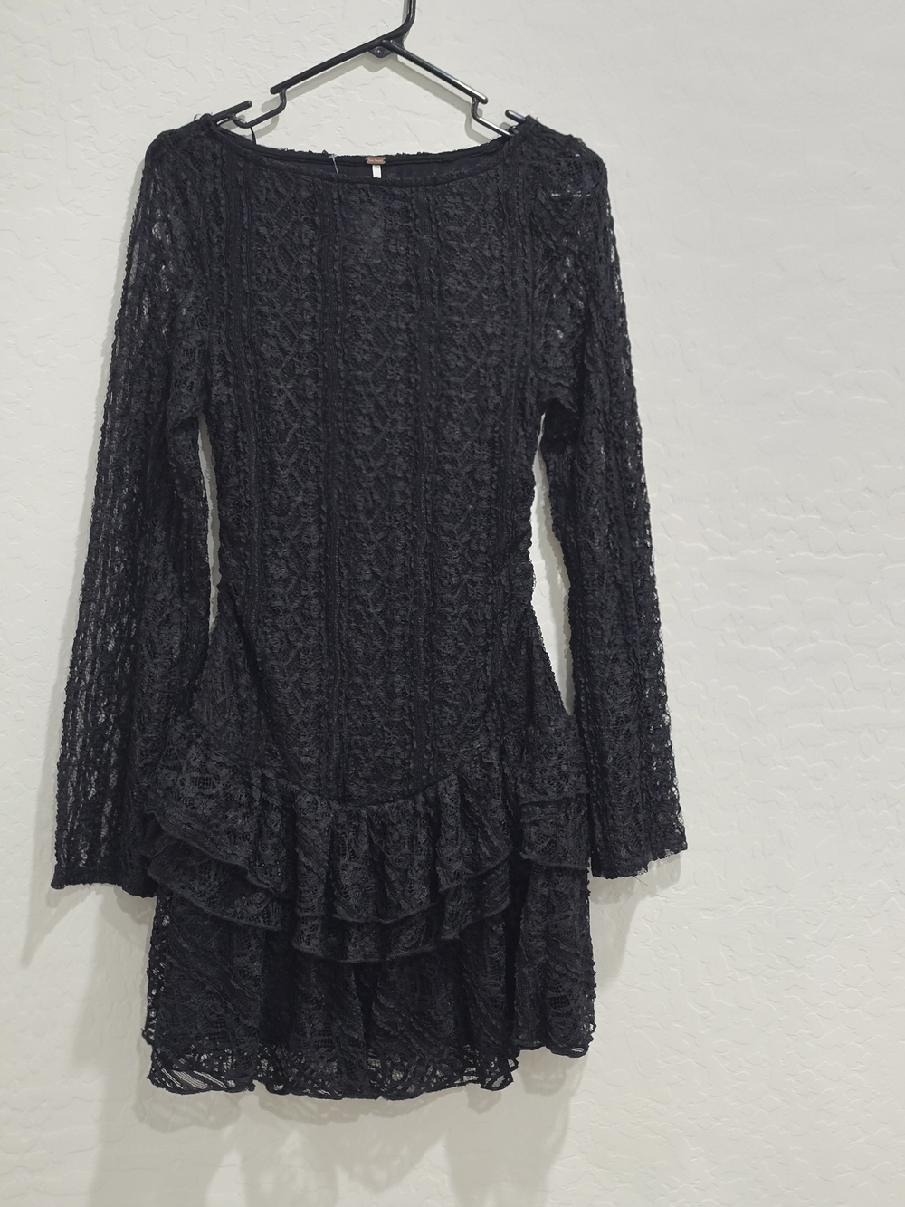 Free People Black Lace Long Sleeve Ruffle Mini Dress - Picture 3 of 6
